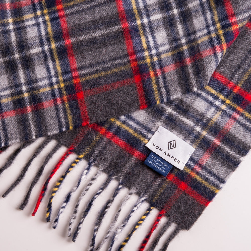 Wool and angora tartan scarf in gray
