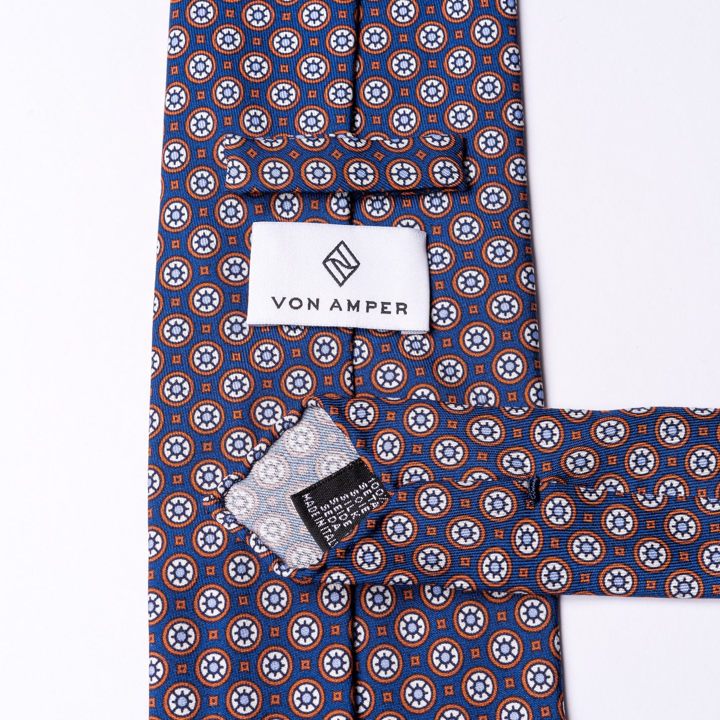 Blaue Krawatte aus reiner Seide bedruckt mit Blumenmuster