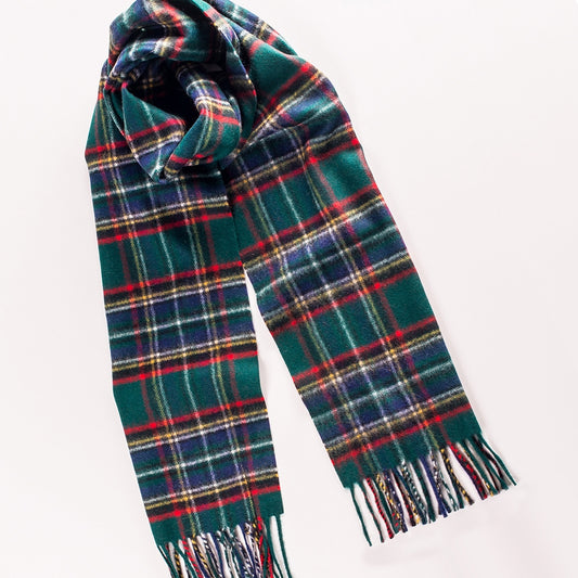Scarf with tartan pattern made of wool and angora in green/blue