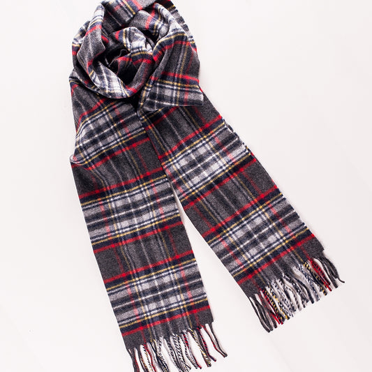 Wool and angora tartan scarf in gray