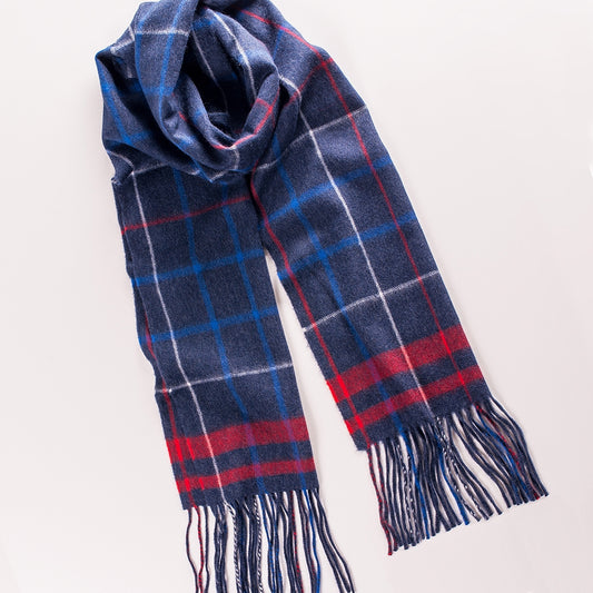 Checked scarf made of wool and angora in blue