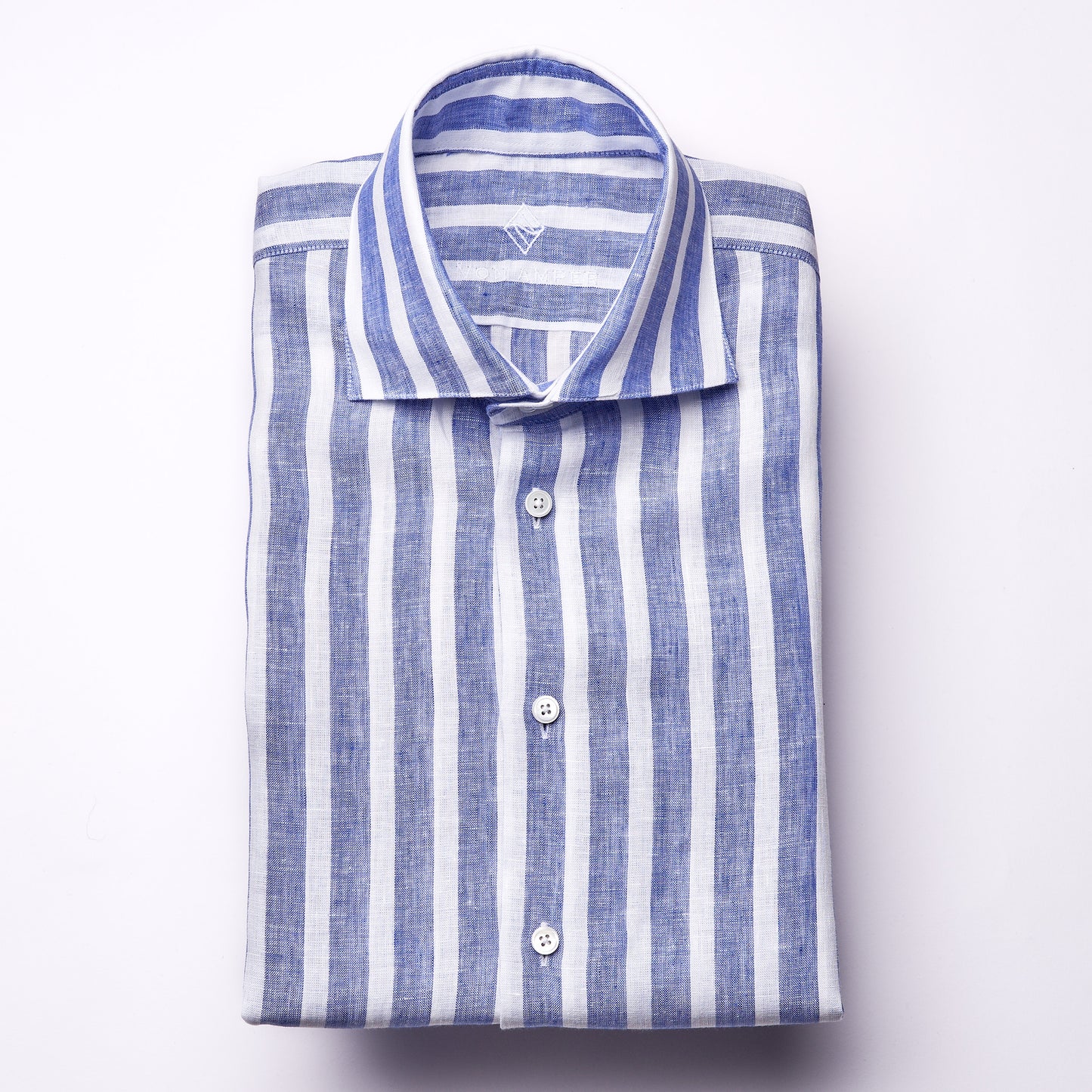 Shirt - linen - white/blue - block stripes
