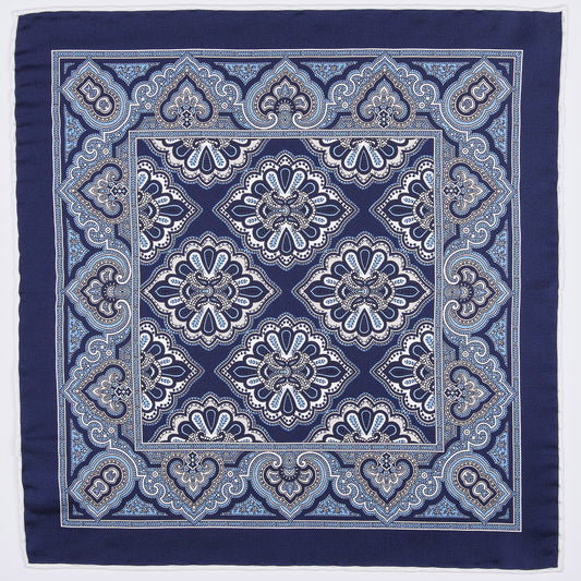 Blue floral pocket square made of pure silk