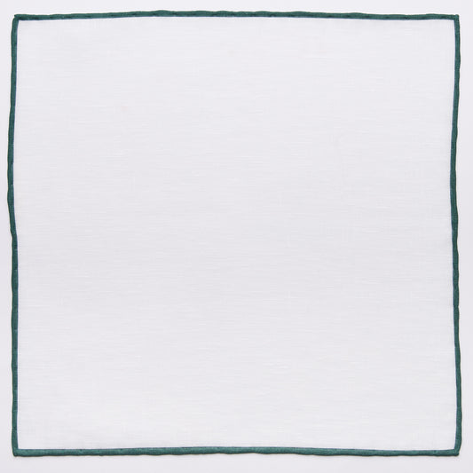 White pocket square with a green edge made of pure linen