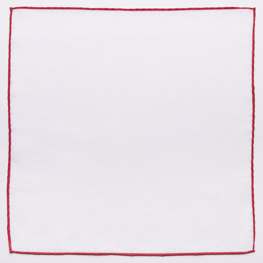 White pocket square with a red edge made of pure linen