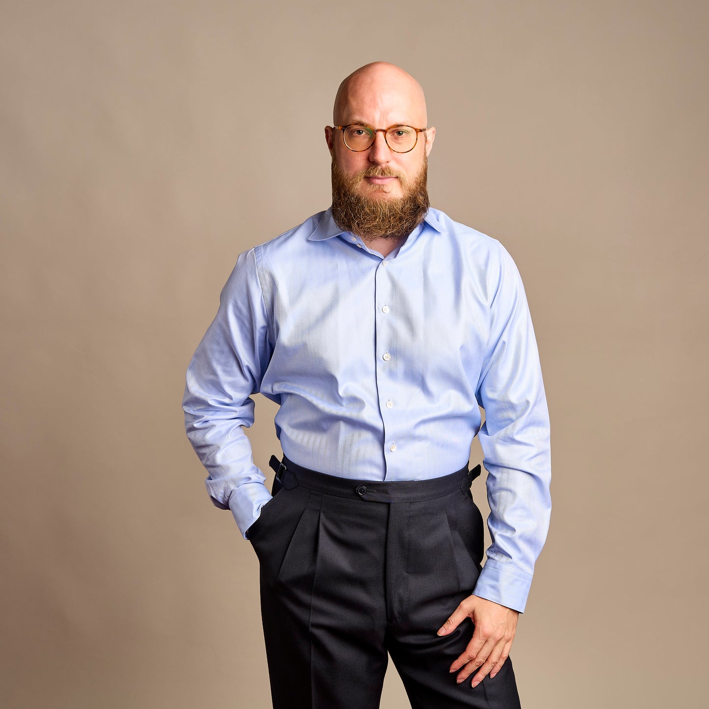 Hemd - Twill - hellblau - einfarbig - fischgrät