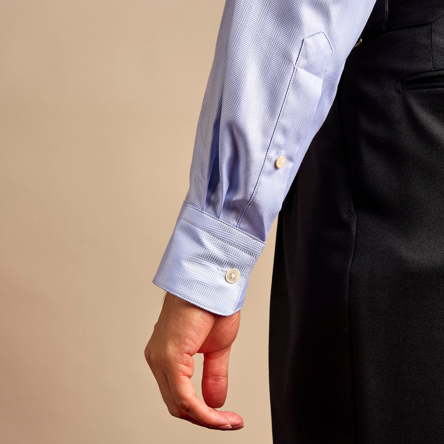 Hemd - Twill - hellblau - einfarbig - fischgrät