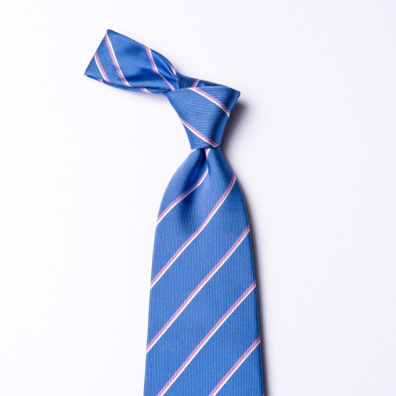Blue silk tie  with pink stripes