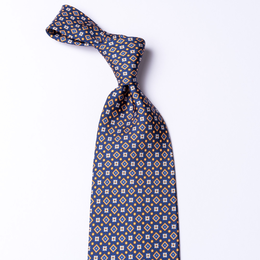 Blaue Krawatte aus Seide mit Blumenmuster