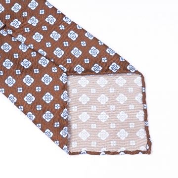 Brown tie made from pure silk  printed with an floral pattern