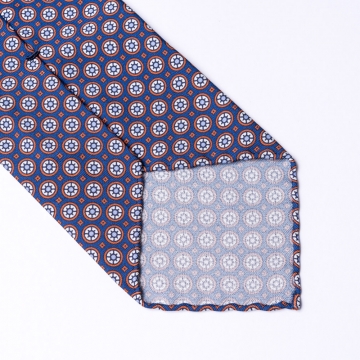 Blaue Krawatte aus reiner Seide  bedruckt mit Blumenmuster