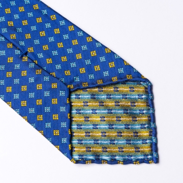 Blue woven silk tie  with floral pattern