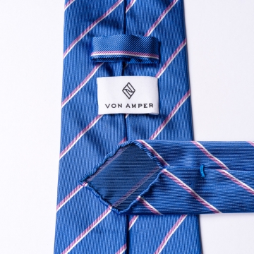 Blue silk tie  with pink stripes