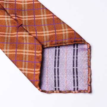 Checked tie  made of pure silk in orange
