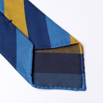 Gestreifte Krawatte in hellblau - dunkelblau - gelb  aus Baumwolle und Seide