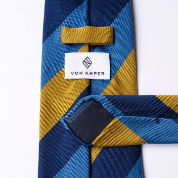 Gestreifte Krawatte in hellblau - dunkelblau - gelb  aus Baumwolle und Seide