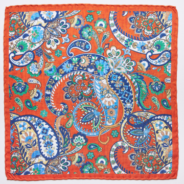 Pocket square in orange, blue, green  made from pure silk