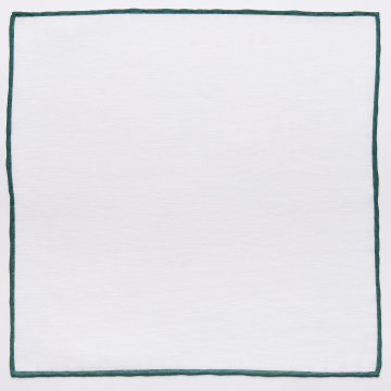 Pocket square in white with a green edge  made from pure linen