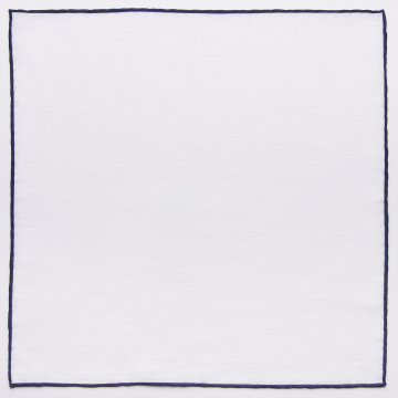 Pocket square in white with a blue edge  made from pure linen