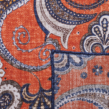 Pocket square with paisley pattern in orange, blue  and brown made from pure silk