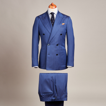 Anzug - Wolle - Blau - fischgrät